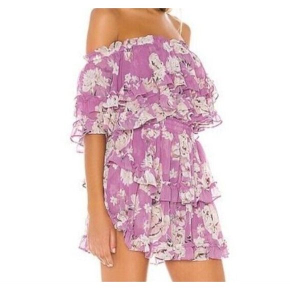 Misa Los Angeles x Revolve Isella Dress Women XS Off Shoulder Orchid Pink Tiered - Picture 1 of 16